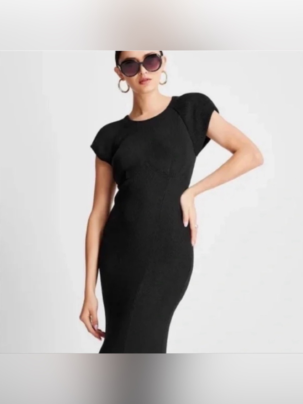 NWT Kahlana Barfield Brown Open Back Knit Black Dress with Shoulder Pads